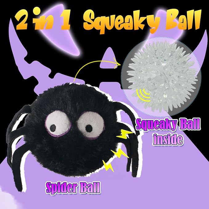 DKING 3Pack Squeaky Dog Balls,2 in1 Funny Puppy Ball Toys,Birthday Dog Toy for Small Medium Dogs (Halloween Ball)