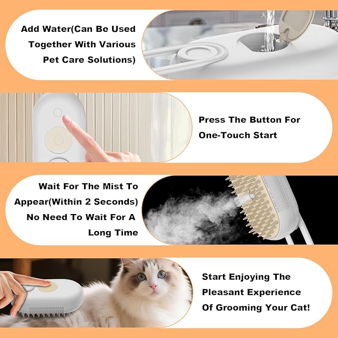 4 in 1 Cat Steam Brush for Shedding，Rechargeable Steam Pet Brush With Rotating Handle for Massaging, Self-Cleaning, and Pet Hair Removal for Long and Short Hair of Cat and Dog （Beige）