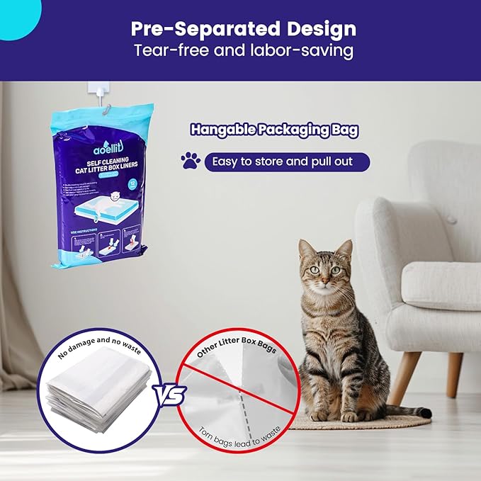 36 Count Litter Box Liners, Waste Bags Compatible with Pet-safe ScoopFree Self-Cleaning Litter Box Tray, Drawstring Litter Bags for Reusable Tray, Pre-Separated (38" L x 14.5" W x 7.8" H)