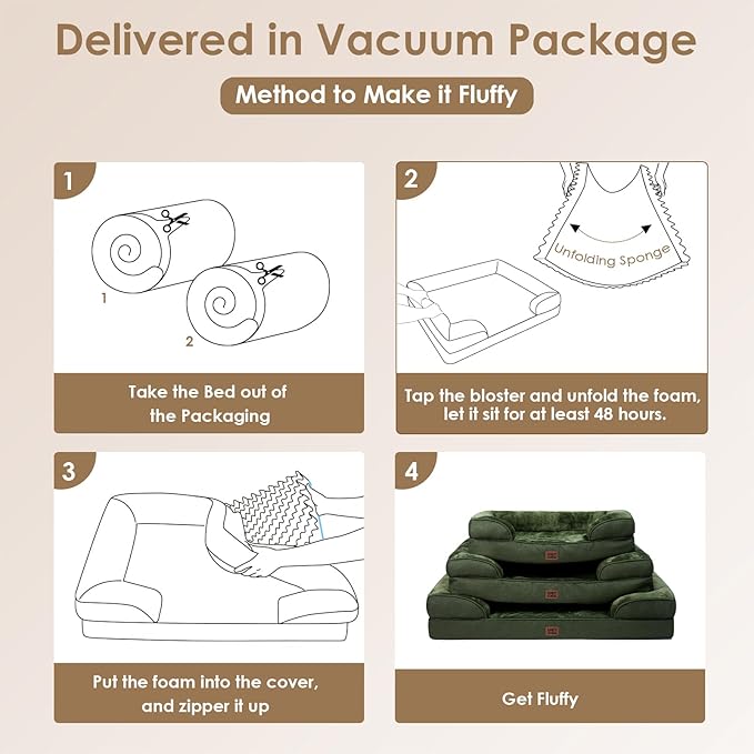 EHEYCIGA Orthopedic Dog Bed for Small Dogs, Waterproof Memory Foam Small Dog Beds with Sides, Non-Slip Bottom and Egg-Crate Foam Medium Pet Couch Bed with Washable Removable Cover, Dark Green