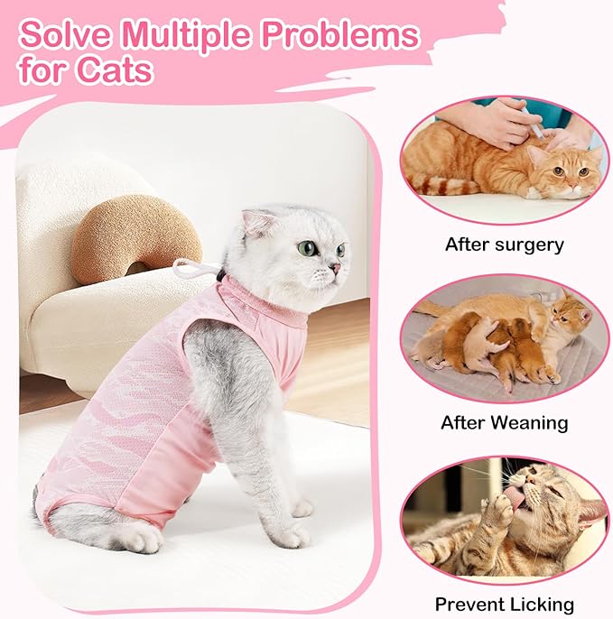 Cat Recovery Suit Cat Onesie for Cats After Surgery, Breathable Cats Surgery Suits Female for Abdominal Wounds, Kitten Recovery Suits E-Collar Alternative Onesie After Spay Anti Licking