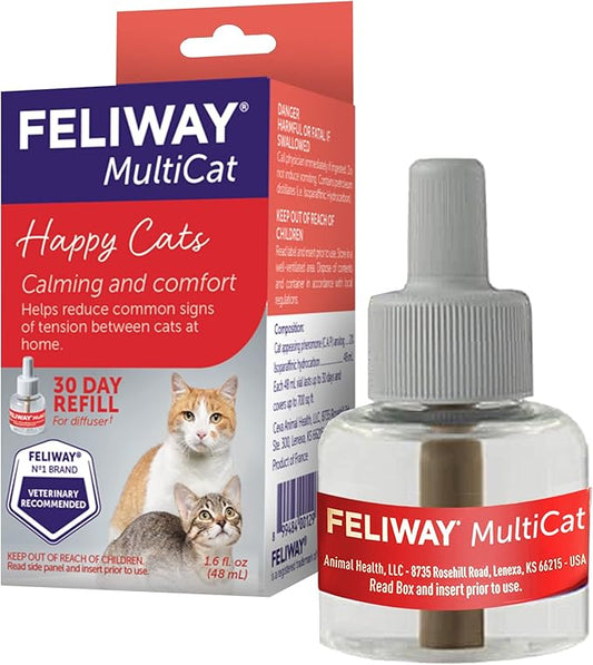 FELIWAY® MultiCat 30 Day Cat Calming Refill for Pheromone Diffuser, 48ml - 1x 30 Day - Helps Reduce Conflicts and Signs of Tension in Multi-Cat Households