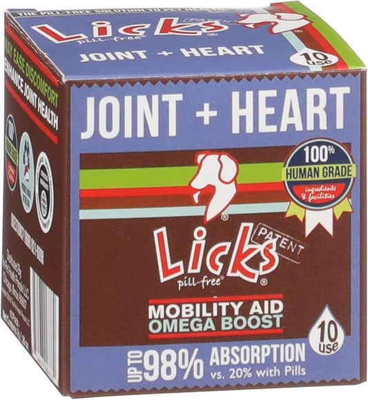 Licks Pill-Free Dog Joint and Heart - Glucosamine & Omega 3 Fish Oil Supplement for Dogs - Inflammation Supplements for Joint Support - Gel Packets - 10 Use