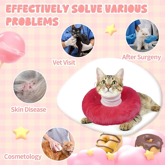BRKURLEG Cat Cone Collar Soft, Cute Cat Recovery Cones, Soft Protective Pet Neck Cone, Adjustable Kitten Cones to Stop Licking, Pet Anti-Lick Wound Healing Elizabethan Collar, Pink, L
