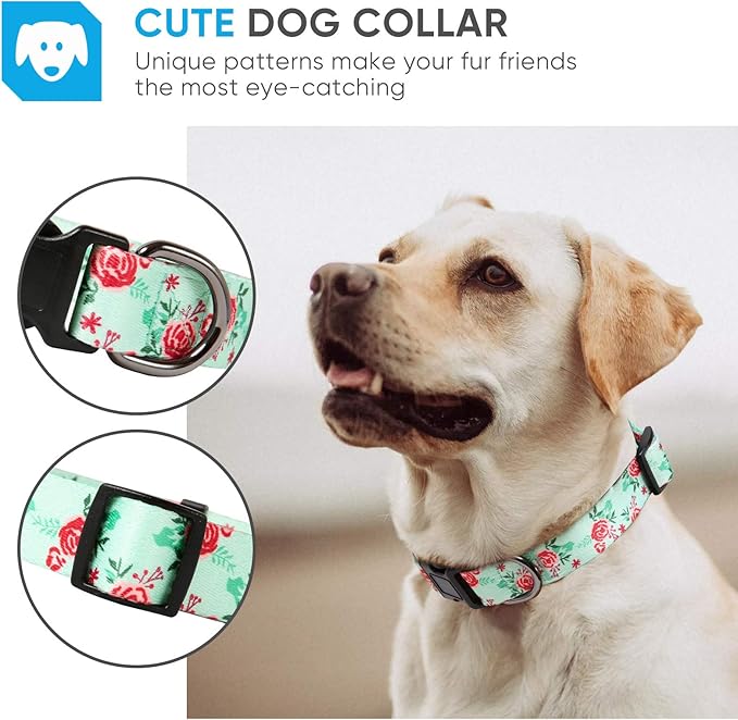 HEELE Dog Collar, Adjustable Soft Dog Collar for Small Medium Large Dogs,Floral Patterned Puppy Collars with Quick Release Buckle XS Length 8.5''-11''