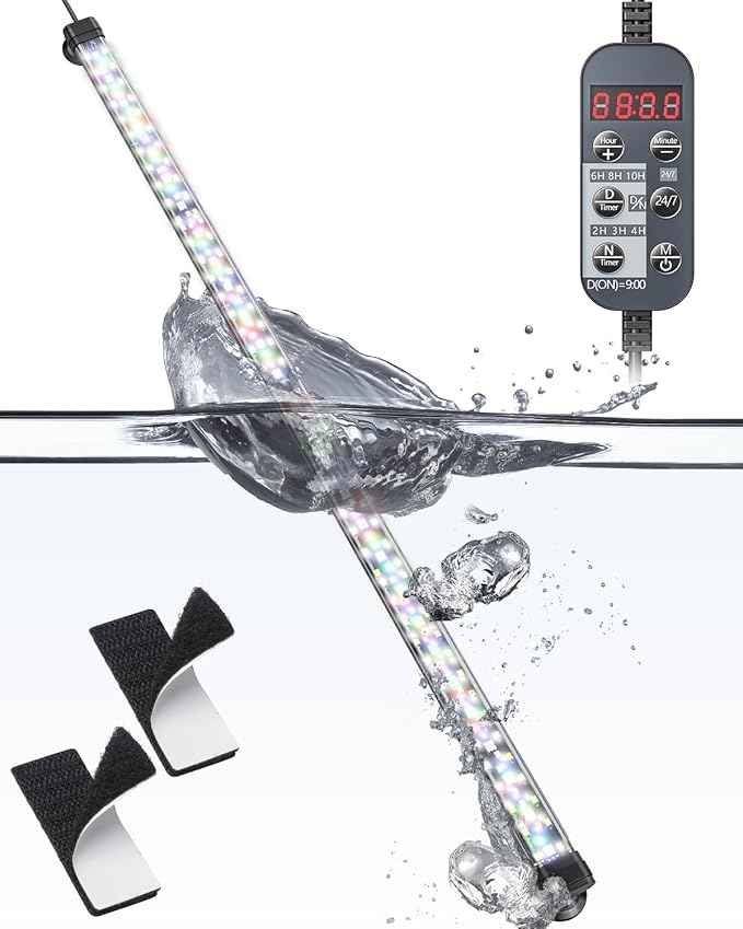 Pawfly 14W Aquarium LED Light 28 Inch 24/7 Fish Tank with Full Spectrum Brilliant White Blue Red Green Lights Multi-Colored LEDs with D/N Mode Single Color Effect Timer and Adjustable Brightness