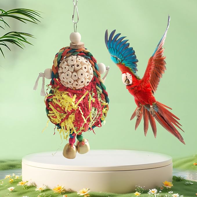 Bird Hoop Swing and Parakeet Toys,Natural Sola Balls and Shredding Hanging Toy,Birds Rope Swing,Suitable Small and Medium-Sized Parrots Toys,Birds Toy for Cockatiels,Conures,Lovebird