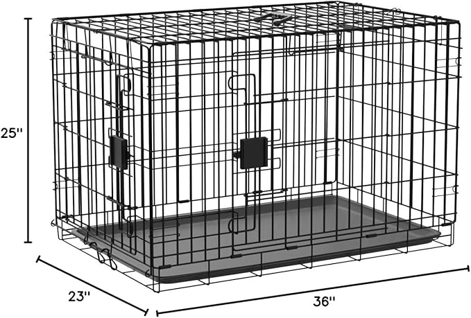 Amazon Basics Durable, Foldable Metal Wire Dog Crate with Tray, Double Door, 36 x 23 x 25 in, Black