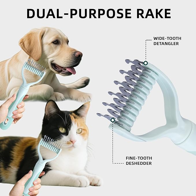 Pet Hair Removal Comb,New Cat Brush with Release Button,Pet Grooming Brush for Short&Long Pet Hair,Deshedding Brush for Pet (Green Set)