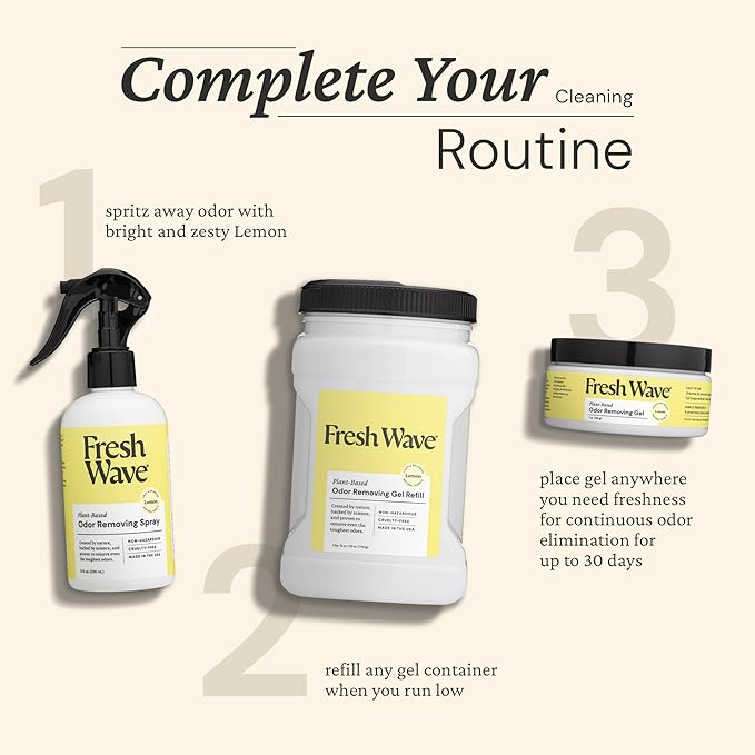 Fresh Wave Lemon Odor Removing Gel Refill, 63 oz. - Safer Odor Absorbers for Home, Natural Plant-Based Odor Eliminator, Every 15 oz. lasts 30-60 Days, For Cooking, Trash & Pets