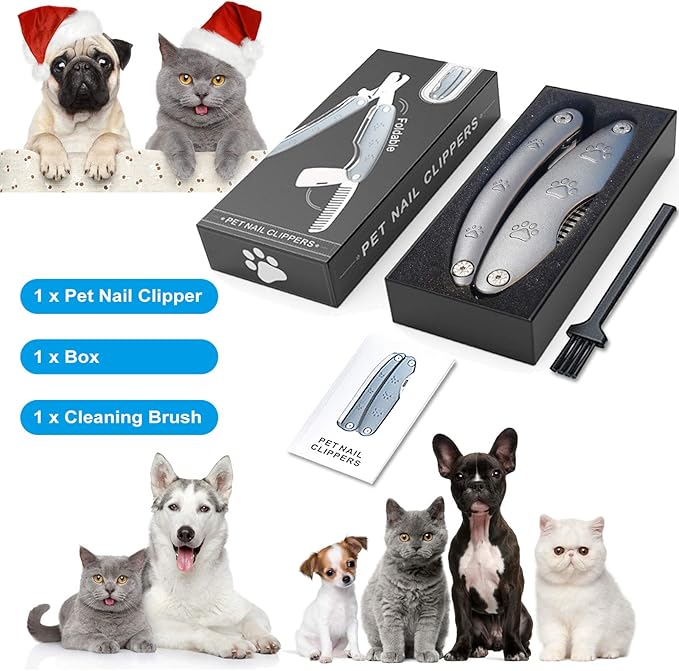 Best Dog Nail Trimmers for Anxiety Sensitive Dogs, Quiet Sharpest Smoothest Nail Clippers for Large Dog Medium Small, Professional Stainless Steel with Nail File & Comb, Left-Handed Friendly