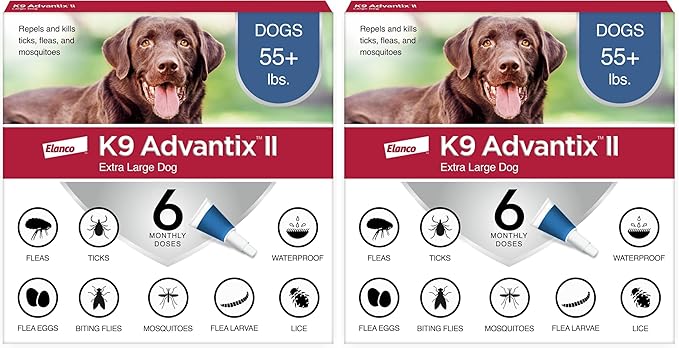 K9 Advantix II XL Dog Vet-Recommended Flea, Tick & Mosquito Treatment & Prevention | Dogs Over 55 lbs. | 6-Mo Supply (Pack of 2)