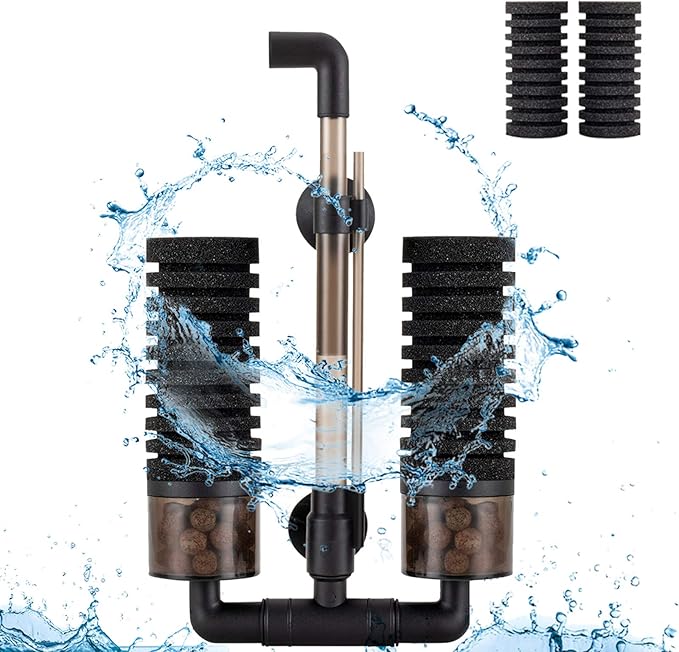 hygger Sponge Filter, Aquarium Filter Double Sponge Replaceable Media with 4 Biochemical Sponges and 1 Bag of Filtered Ceramic Balls Ultra Quiet Filter Fish Tank (S/M)