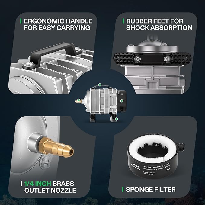 VIVOSUN 317GPH Commercial Air Pump 15W 6 Outlet 20 L/Min for Aquarium and Hydroponic Systems