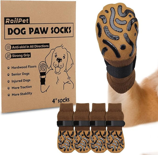 Double Sides Non-Slip Dog Socks to Prevent Licking Paws - Strong Traction for Paw Protector, Senior Dogs, Hardwood Floors, Dog Booties with Grippers X-Small