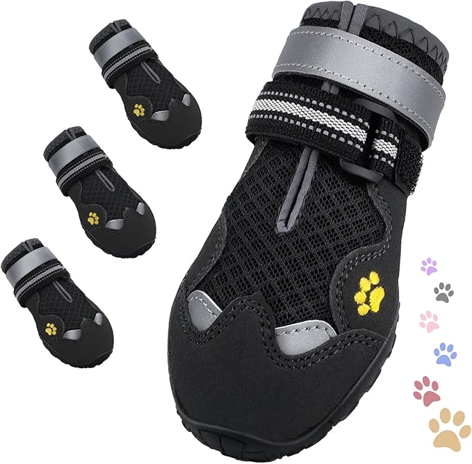Dog Shoes for Large Medium Small Dog, Mesh Breathable Dog Shoes for Hot Pavement, Anti-Slip Dogs Boots Paw Protectors with Reflective for Outdoor Walking Indoor Hardfloors (Size 4)
