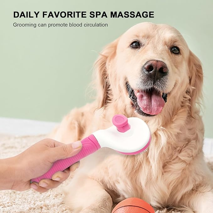 Self Cleaning Slicker Brush for Pet Grooming - Removes Loose Undercoat and Sheds, Suitable for Long and Short Hair Cats and Dogs, with Massaging Bristles (Pink)