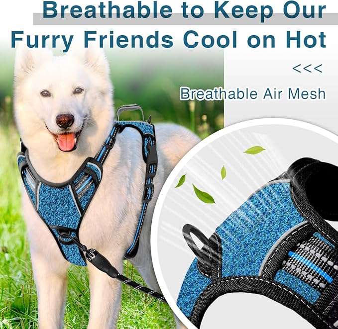 BARKBAY Dog Harness No Pull with ID Tag Pocket - Heavy Duty, Reflective, Easy Control for Large Dogs(Blue/Black,L)