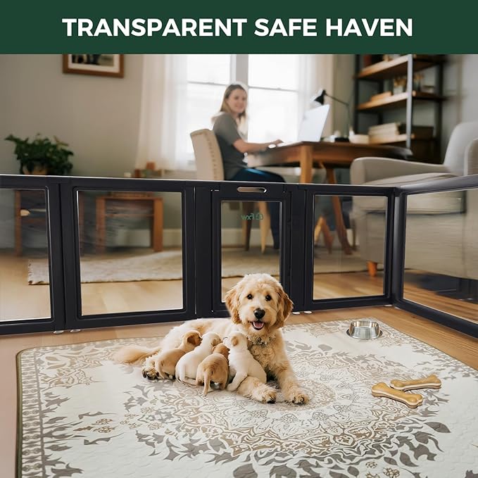 FXW AuraSpace Acrylic Indoor Unleashed Dog Playpen for Puppies and Small Dogs, 24 Inch, 6 Panels, Black