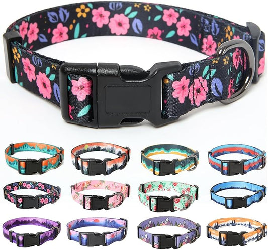 HEELE Dog Collar, Adjustable Soft Dog Collar for Small Medium Large Dogs,Floral Patterned Puppy Collars with Quick Release Buckle XS Length 8.5''-11''