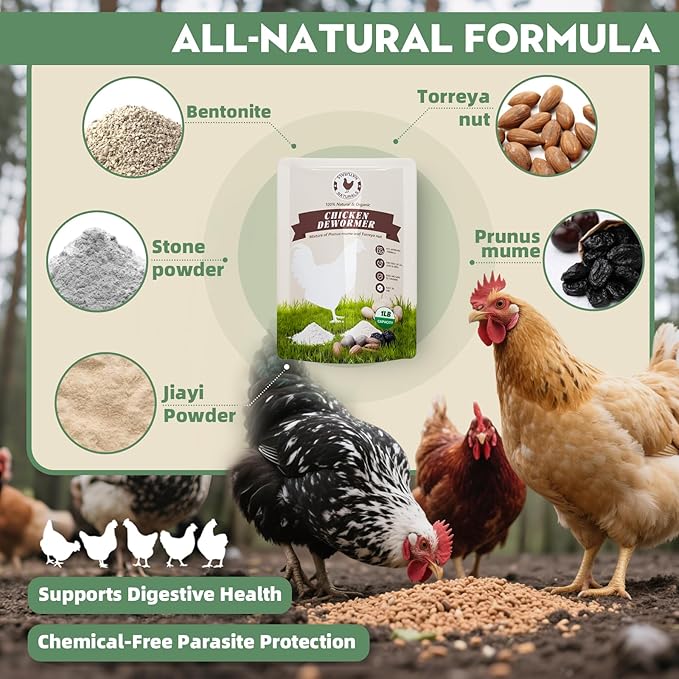 Chicken Dewormer Powder, All-Natural Health Formula, 1LB Pouch,Safe for Eggs, Effective for All Ages & Sizes, Chicken Wormer, Poultry Medicine Supplies (1, Pounds)