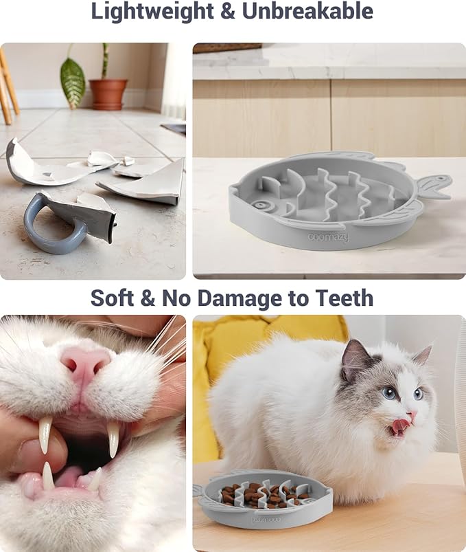 Coomazy 2-in-1 Silicone Slow Feeder Dog Cat Bowls, Interactive Puzzle Toy for Pets Dry/Wet Food Training, Keeps Dogs Cats Busy, Prevents Puppy Kitty Overeating (Smoky Gray, 1.2 Cup)