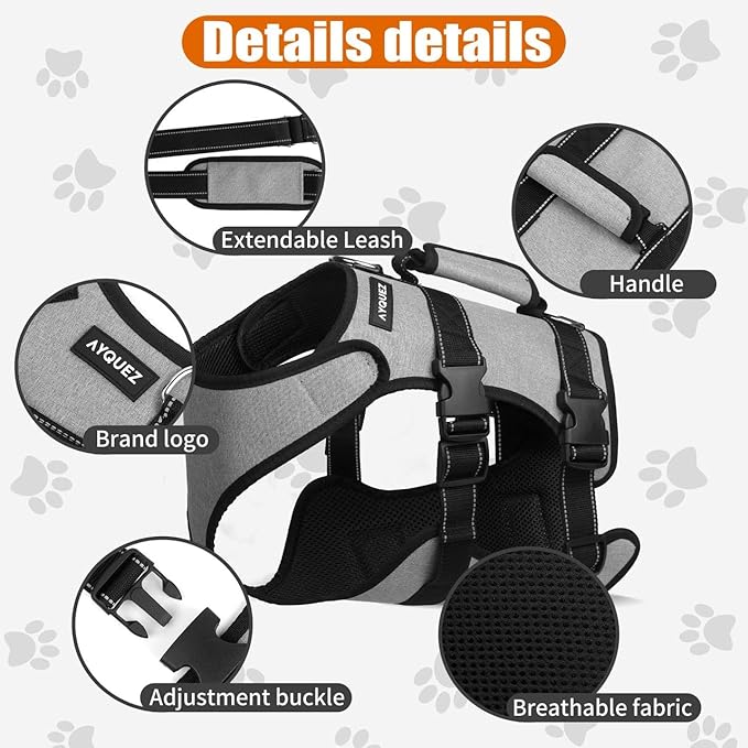 Ayquez Dog Lift Harness with Storage and Transport Bag, Dog Harness with Handle for Lifting & Hip dysplasia, arnés para Perros pequeños, pechera para Perros (Gray, XL)