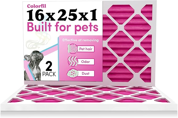 Colorfil 16x25x1 Air Filter (2-Pack) | Made in the USA | Color Changing | Remove Cat and Dog Odor | MERV 8 for Pet Hair Dander and Dust | 15.5"x24.5"x0.75" Exact Size