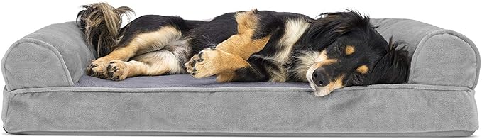Furhaven Orthopedic Dog Bed for Medium/Small Dogs w/ Removable Bolsters & Washable Cover, For Dogs Up to 35 lbs - Faux Fur & Velvet Sofa - Smoke Gray, Medium