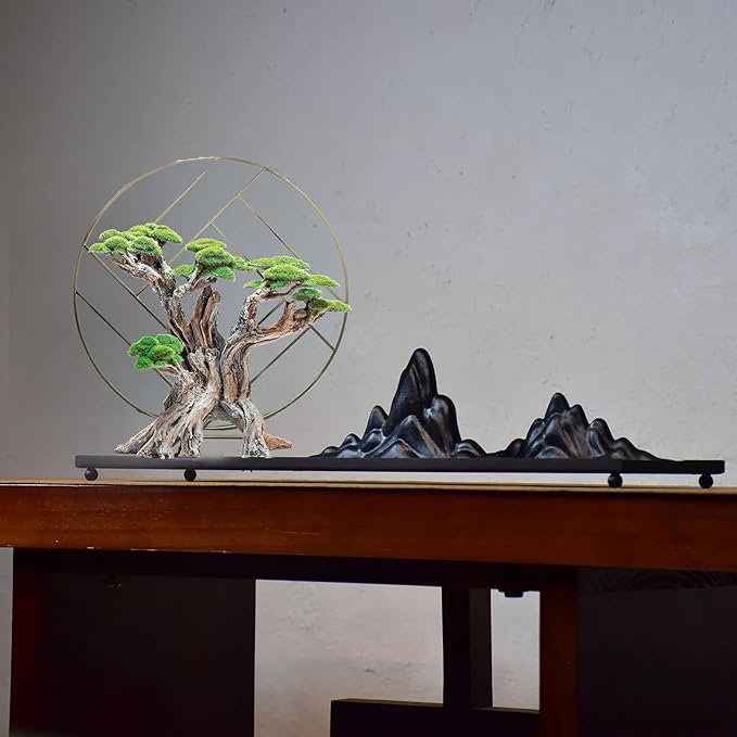 Fish Tank Decor- Bonsai Tree of The Forest with Faux Moss- Aquarium Decoration Aquascaping- Made of Sandstone, 8.8 x 4.3 x 7.8 inches