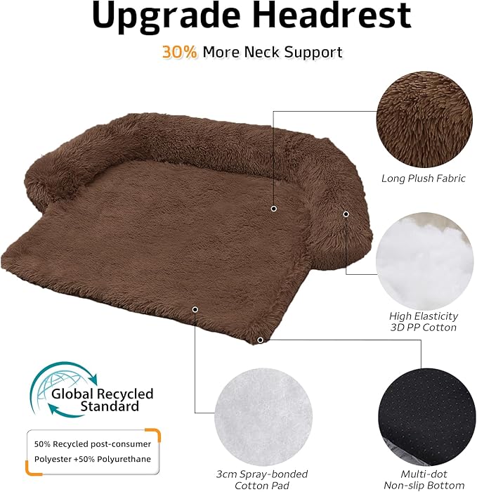 GGIB Calming Dog Bed Fluffy Plush Dog Mat for Furniture Protector with Removable Washable Cover for Large Medium Small Dogs and Cats (Medium, Coffee)