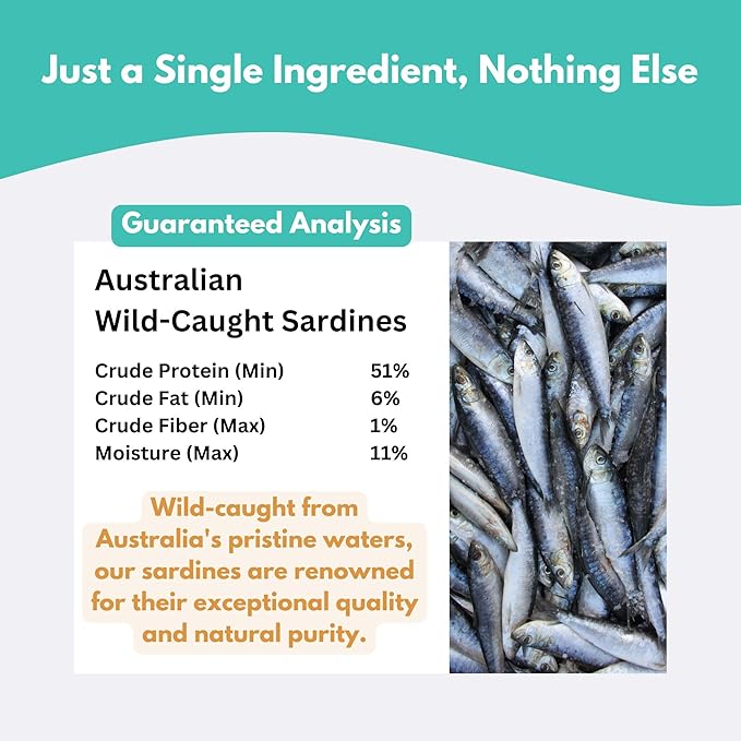 ALFIE'S TREATOS Sardines for Dogs & Cats (10.6 oz, 4x2.65 oz), Bulk Bundle, Air-Dried Fish Dog Treats, Omega-3 Food Topper, Single Ingredient, Australian Wild-Caught, Freeze-Dried Alternative