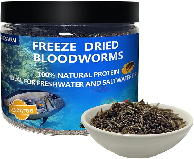 JADINGSFRAM Blood Worms Fish Food 2.5 oz, Freeze Dried Bloodworms for Fish, Bloodworms Fish Food for Freshwater Saltwater Tropical Fish Betta Cichlid Goldfish Guppy Turtle (2.5 OZ)