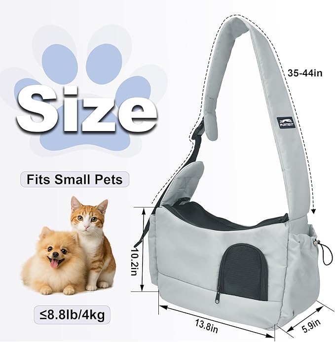Cat Sling, Dog Carriers for Small Dogs up to 8.8 lbs Kitten and Puppy, Breathable Cats Carrier Pouch Pet Purse with Pockets, Hands-Free Pet Carrier with Safety Harness for Travel, Gray