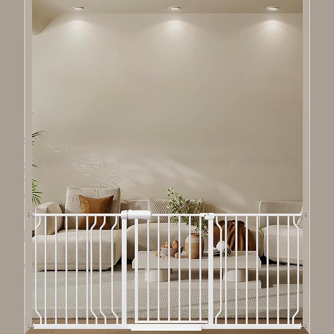 ALLAIBB Extra Wide Pressure Mounted Baby Gate Walk Through Child Kids Safety Toddler Tension White Long Large Pet Dog Gates with Extension for doorways Kitchen (62.20-71.26"/158-181cm, White)
