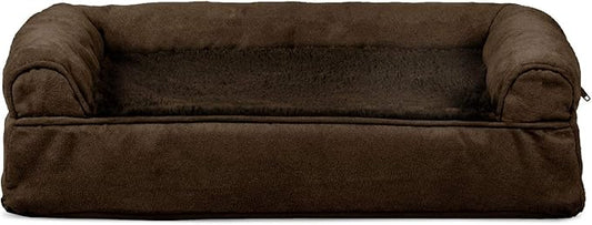 Furhaven Cooling Gel Dog Bed for Medium/Small Dogs w/ Removable Bolsters & Washable Cover, For Dogs Up to 35 lbs - Plush & Suede Sofa - Espresso, Medium