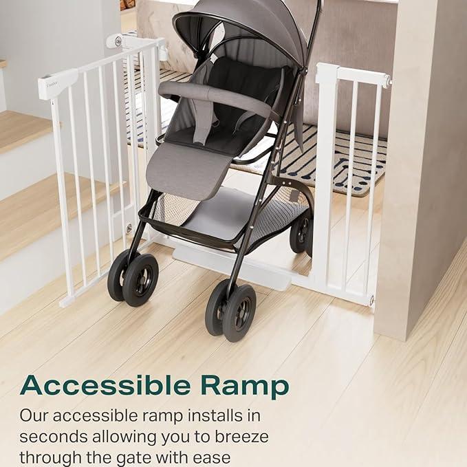 Cumbor 2 Pack 29.7-40.6" Baby Gate for Stairs, Mom's Choice Awards Winner-Dog Gate for Doorways, Pressure Mounted Self Closing Pet Gates for Dogs Indoor, Safety Child Gate with Easy Walk Thru Door