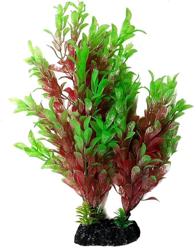 Mipukbay Red & Green Aquarium Plants - Artificial Plastic Fish Tank Decor, Realistic Ornament Safe for Fish & Shrimp, Low-Maintenance Aquascaping Plants for Freshwater/Saltwater Tank Landscaping