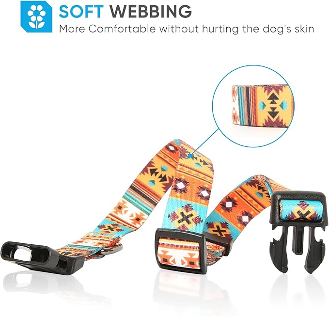 HEELE Dog Collar, Adjustable Soft Dog Collar for Small Medium Large Dogs,Floral Patterned Puppy Collars with Quick Release Buckle M Length 13.39''-20.87''
