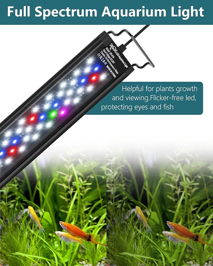 Led Aquarium Light for Plants-Full Spectrum Fish Tank Light with Timer Auto On/Off, 30-36 Inch, Adjustable Brightness, White Blue Red Green Pink LEDs with Extendable Brackets for Freshwater