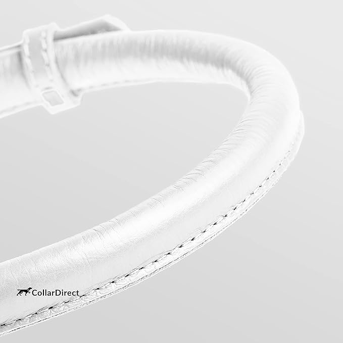 CollarDirect Rolled Leather Dog Collar, Soft Padded Round Puppy Collar, Handmade Genuine Leather Collar Dog Small Large Cat Collars 13 Colors (18-22 Inch, White Textured)