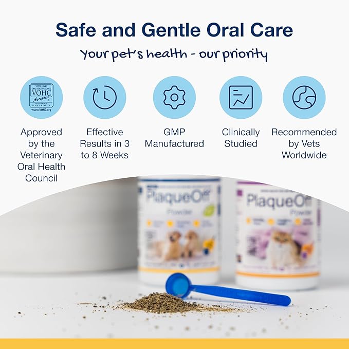 ProDen PlaqueOff Powder for Pets - Cat & Dog Breath Freshener - Plaque & Tartar Remover for Pet Oral Care - 180g
