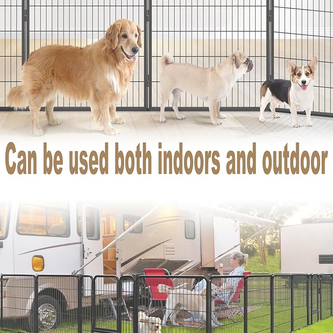 Dog Playpen,24 32 40 48 in(H) Pet Fence Outdoor for Rv Camping,Garden Fence Large Animal Barrie for Yard,11Ft(L)-56Ft(L) Black Metal Temporary Fencing