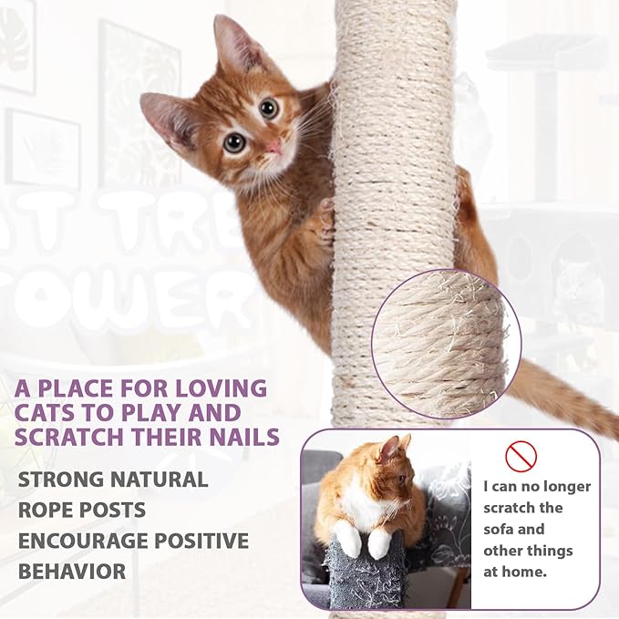 70 inches Cat Tower for Indoor Cats Multi-Level Cat Condos for XL Cat Tree Cat Climbing Tower with Scratching Posts, Hanging Toys,Light Gray