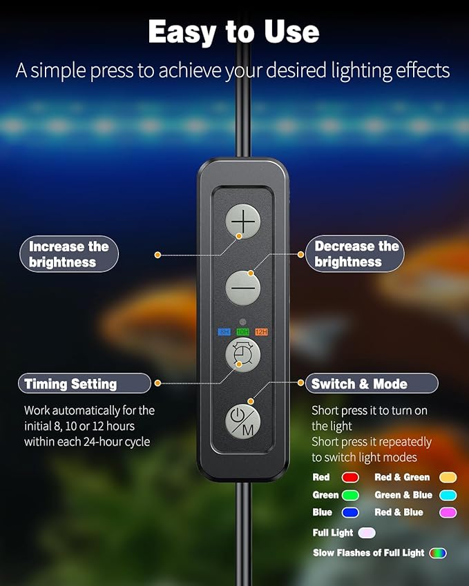 Pawfly 8 W Aquarium LED Light 23 Inch Underwater Fish Tank Light with Timer Auto On/Off Fish Tank Background Light with 8 Lighting Modes Submersible Multi-Colored Tube Light for Decoration