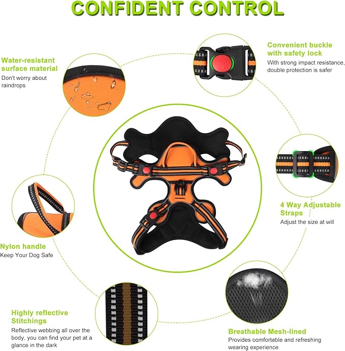 Dog Harness, Adjustable Reflective Dog Vest No Pull Dog Harness with Badge and Bow Tie for Puppy Small Medium Large Dogs