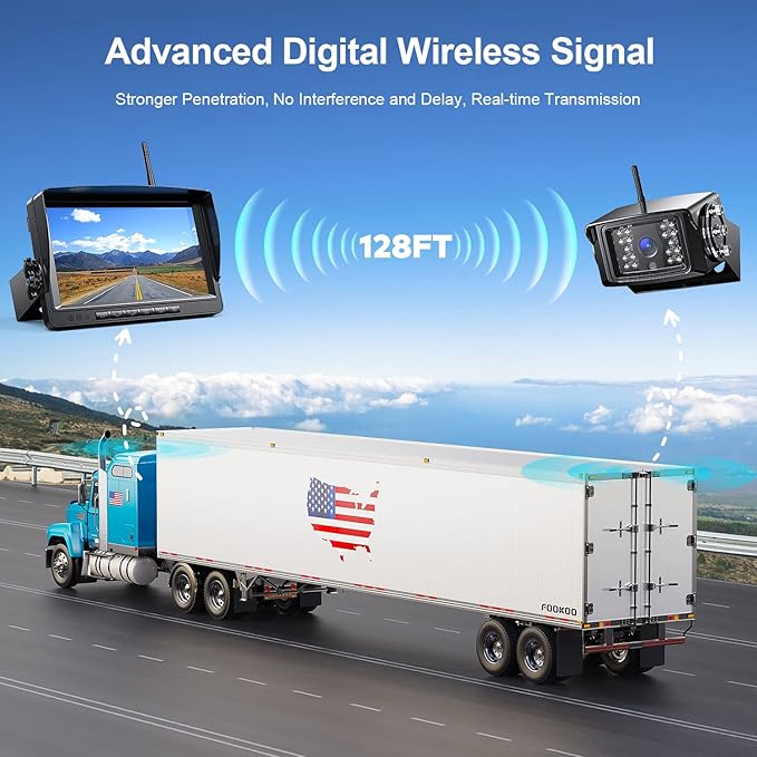 Fookoo HD 1080P 9" Wireless Backup Camera System, 9-inch Dual/Quad Split Monitor w/Recording, Supports 4 Cameras, IP69 Waterproof Rear View Cam Parking Lines 32GB SD Card for RV/Trailer/Truck(DW901)