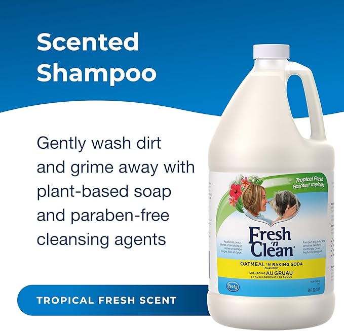 PetAg Fresh ’n Clean Oatmeal ’n Baking Soda Shampoo - Tropical Fresh Scent - 64 oz - Nurtures Dry, Itchy & Sensitive Skin with Vitamin E & Aloe - Strengthens & Repairs Coats - Soap Free