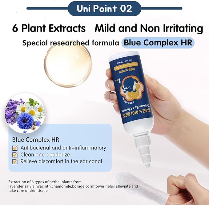 UNIPAWS Dog & Cat Eye Area Cleaner with Wipes – Vet-Recommended Tear Stain Remover – 5.1 fl oz Cleaner + 50 Dry Finger Wipes – Probiotic & Plant Formula, Gentle Grooming Care