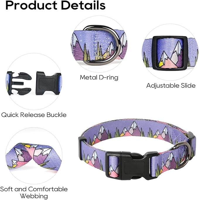 HEELE Dog Collar, Adjustable Soft Dog Collar for Small Medium Large Dogs,Floral Patterned Puppy Collars with Quick Release Buckle L Length 15.94''-25.59'